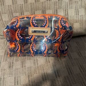 Stella & Dot Vibrant Orange and Navy Cosmetic Pouch